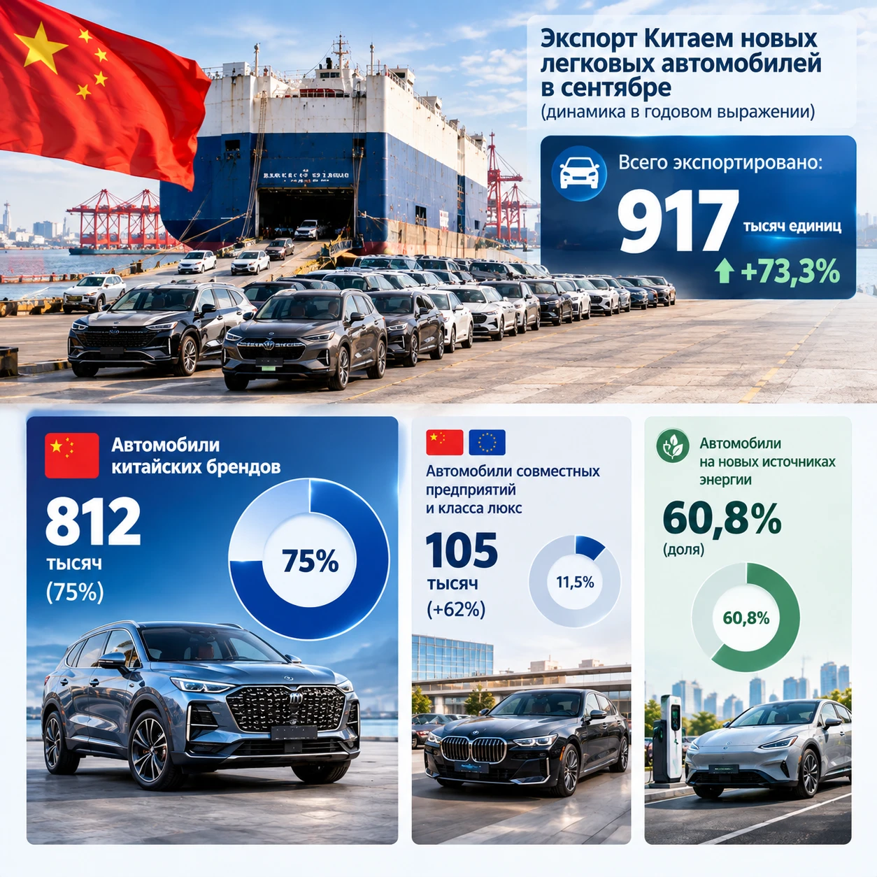 Опубликованы свежие данные по китайскому экспорту новых легковых автомобилей за сентябр...