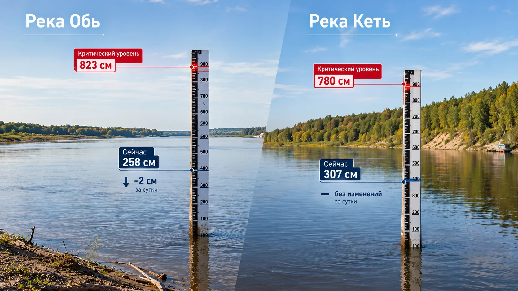 🌊 Уровень воды в реках Кеть и Обь на 12 октября 2026 года