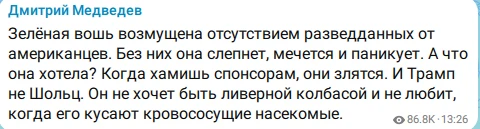 🛰️ Медведев заявил, что Зеленский "слепнет и паникует" без разведданных США