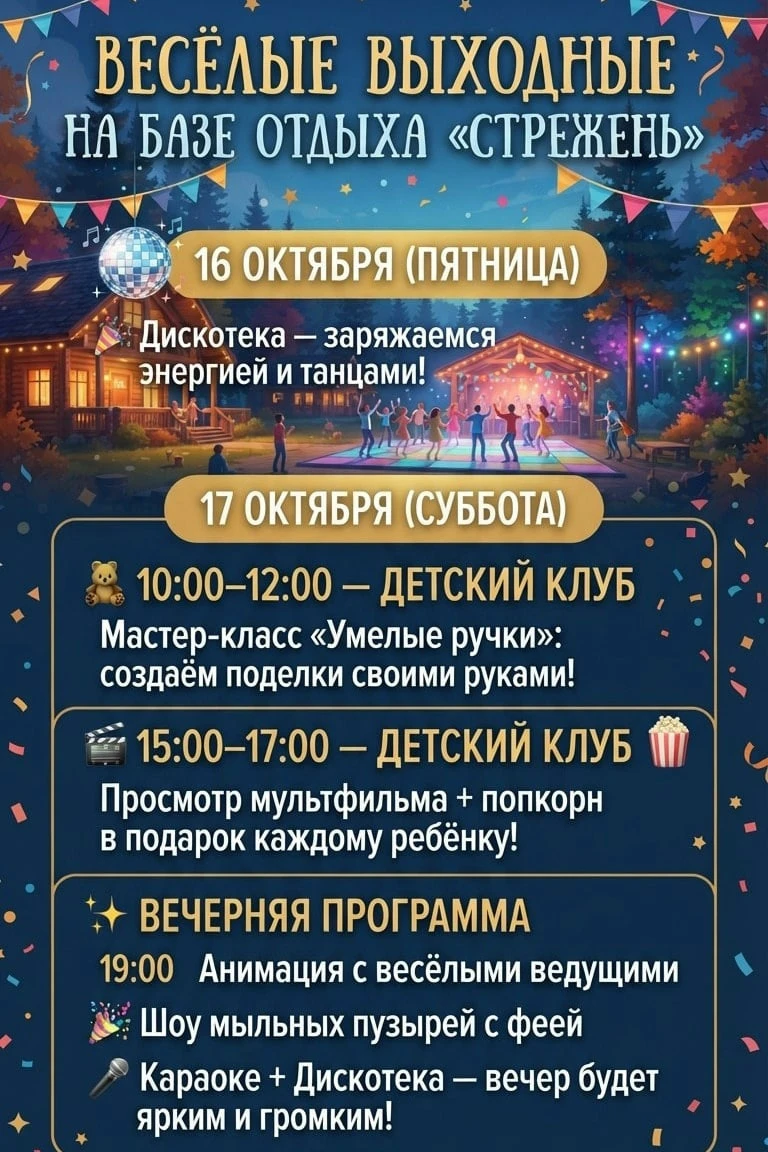 Будем ждать вас на базе отдыха "Стрежень"! 🎉
