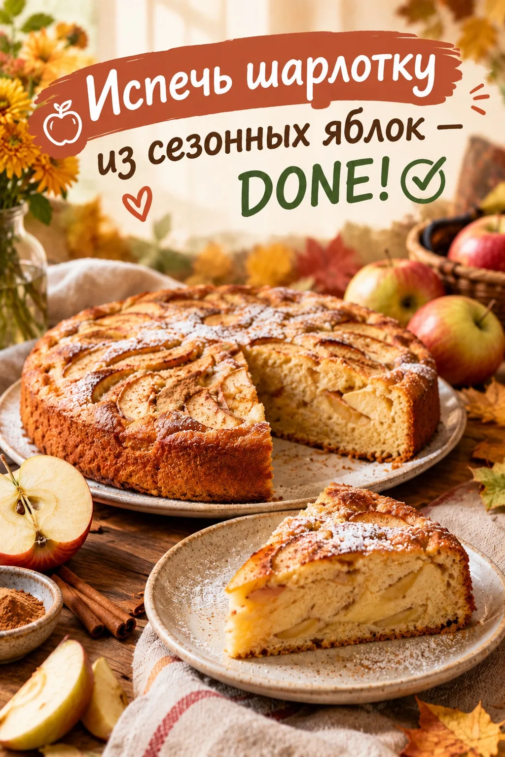 🍎 Испечь шарлотку из сезонных яблок — DONE! ✅