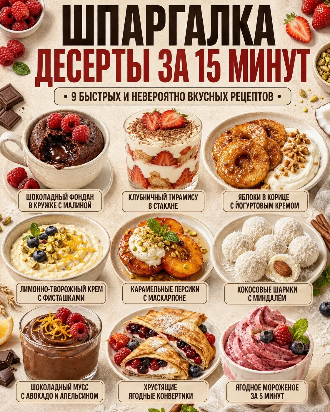 ШПАРГАЛКА «ДЕСЕРТЫ ЗА 15 МИНУТ»