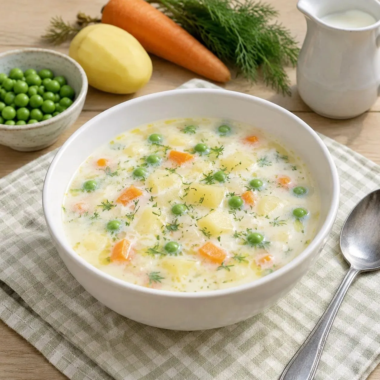 🍲 МОЛОЧНЫЙ СУП С КАРТОФЕЛЕМ И ЗЕЛЁНЫМ ГОРОШКОМ