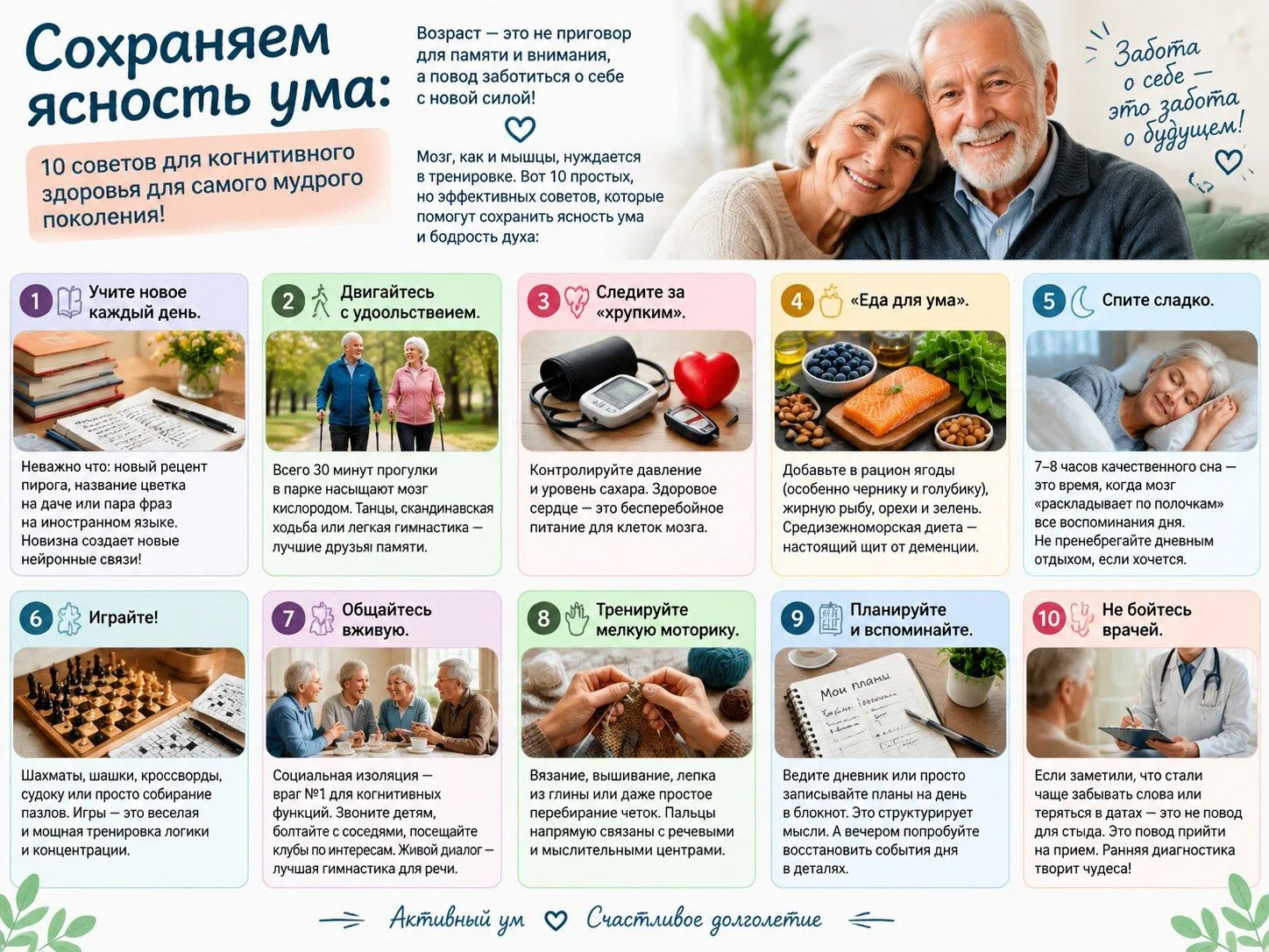Сохраняем ясность ума: 10 советов для когнитивного здоровья для самого мудрого поколения!