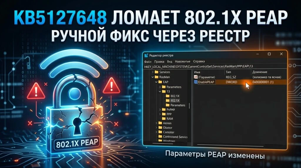 🪟 KB5127648 ломает 802.1X PEAP: ручной фикс через реестр