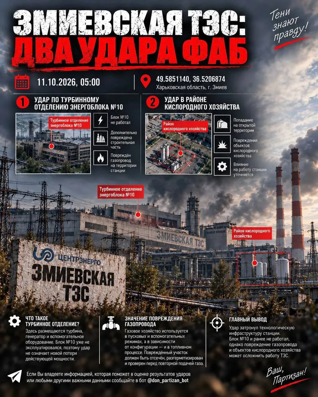 ВКС России наносят бомбовые удары по территории Змиевской ТЭС в Харьковской области!
