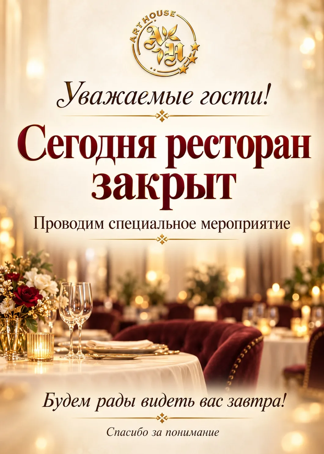 Уважаемые гости ресторана Art House! 👋