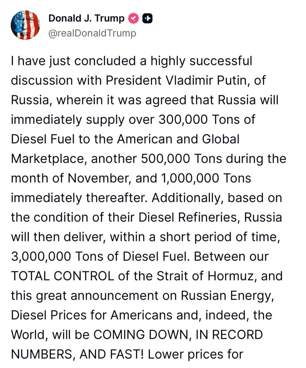 ❗️Россия спасет США от топливного кризиса. Трамп заявил о договорённости с Путиным по п...