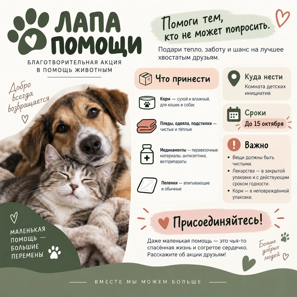 🐾 Акция  «Лапа помощи» продливается до 15 октября 🐾