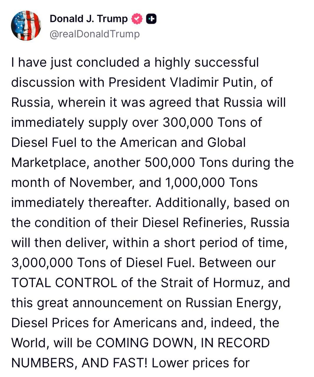 «Трамп заявил, что провел очень успешный разговор с Владимиром Путиным», — об этом он н...