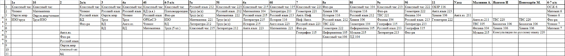Расписание уроков на 16 октября пятница