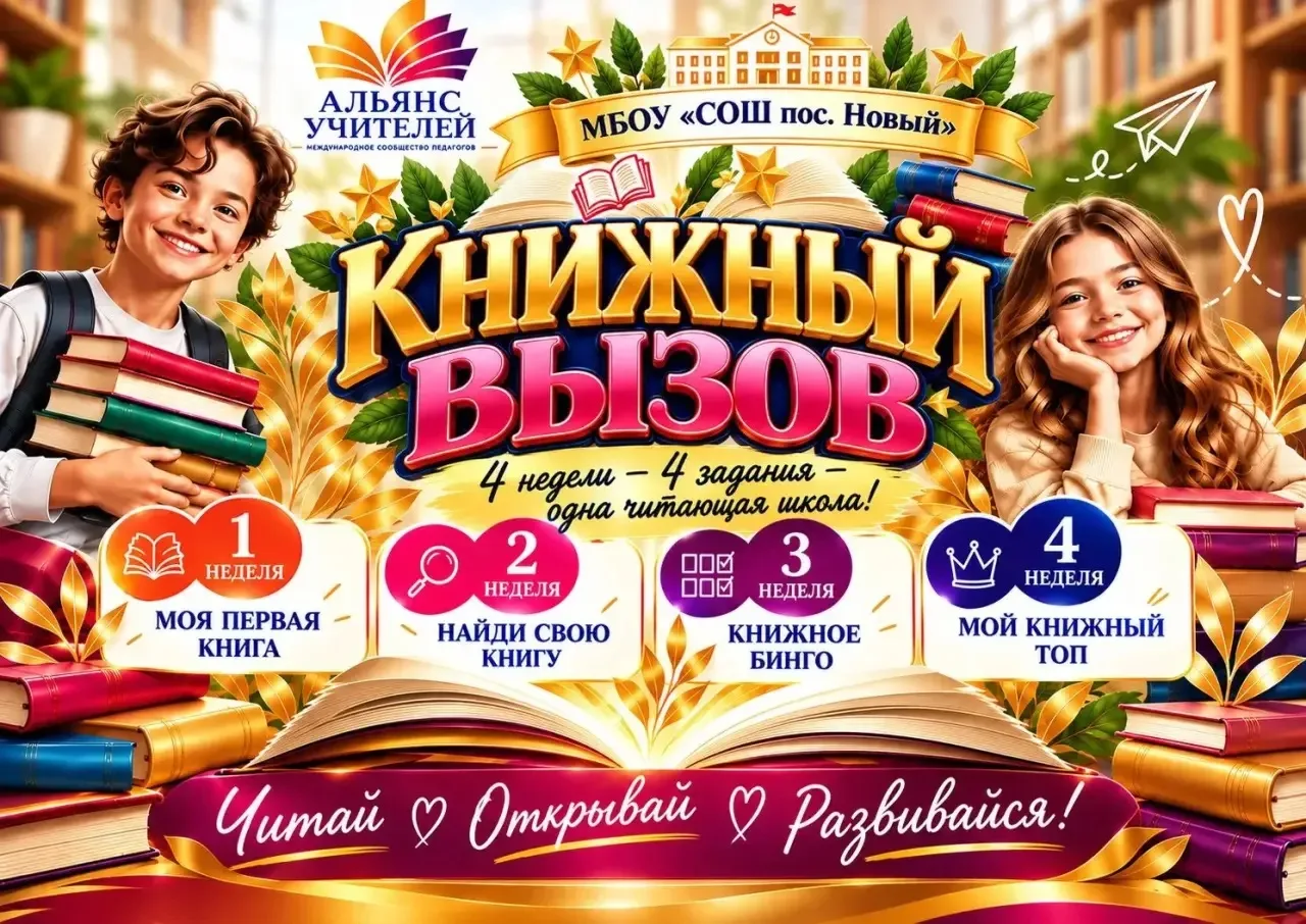 📚 4 недели. 4 задания. Сотни страниц. Новые открытия. И одна читающая школа!
