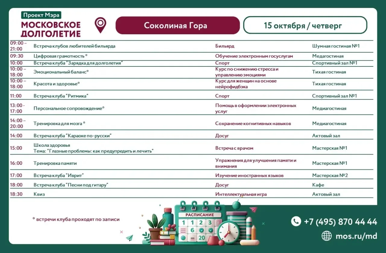 Расписание клубов и мероприятий на 15 октября (четверг)