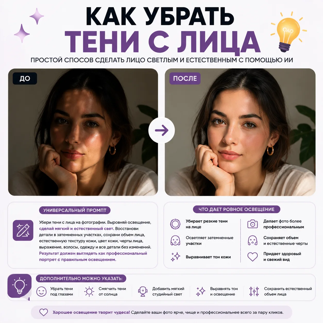 🌗 Как убрать тени с лица с помощью ИИ?