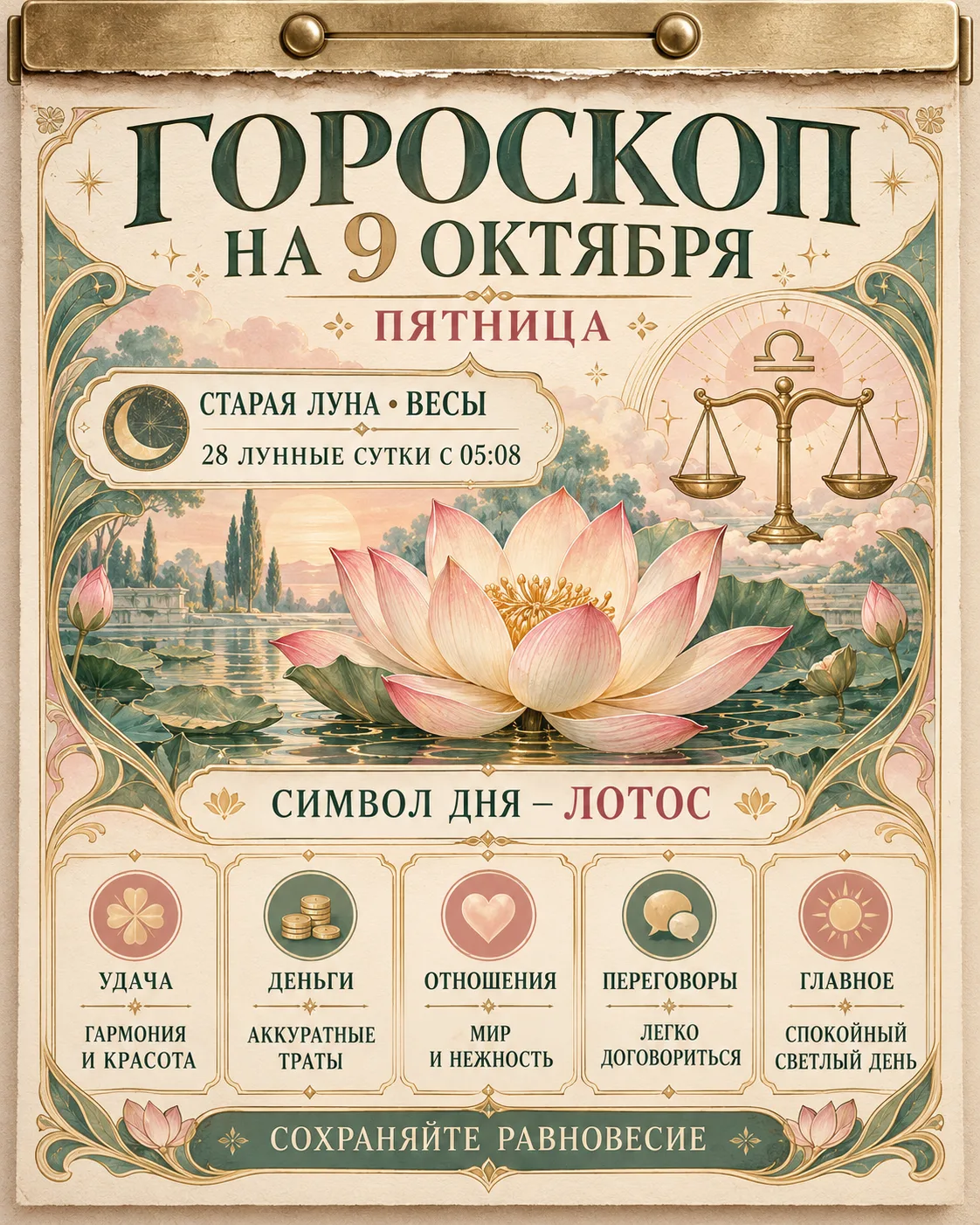 🌙 ГОРОСКОП НА СЕГОДНЯ — 9 ОКТЯБРЯ