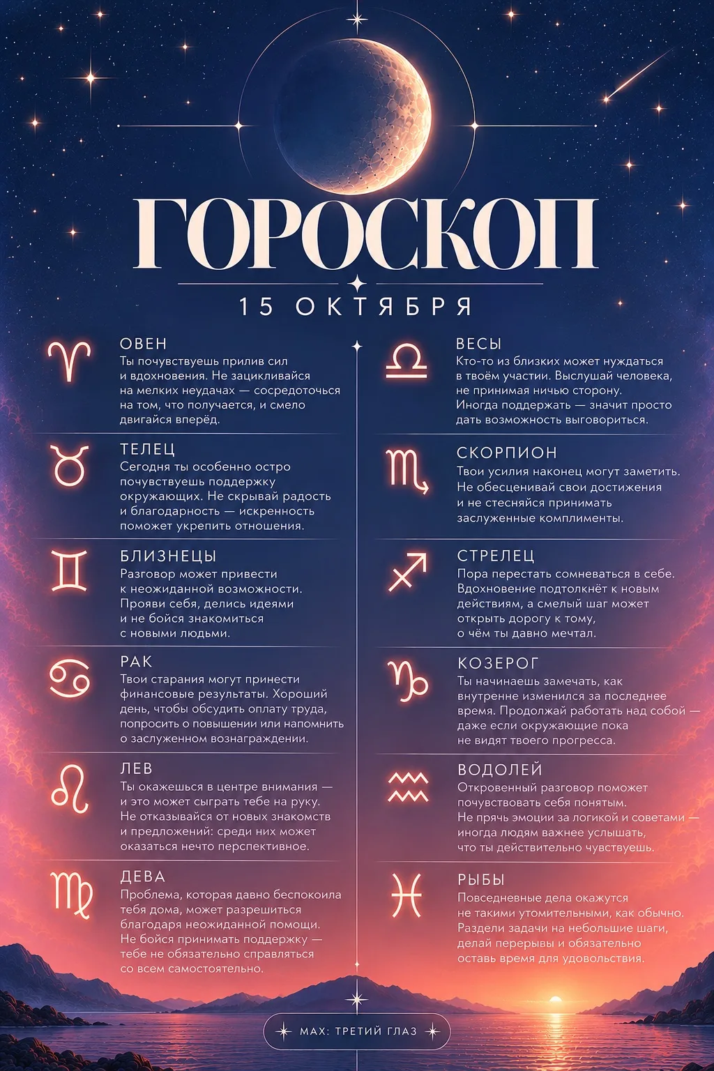 ГОРОСКОП НА 15 ОКТЯБРЯ