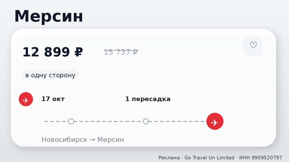 📌 Через Новосибирск → Мерсин: на завтра, в одну сторону.
