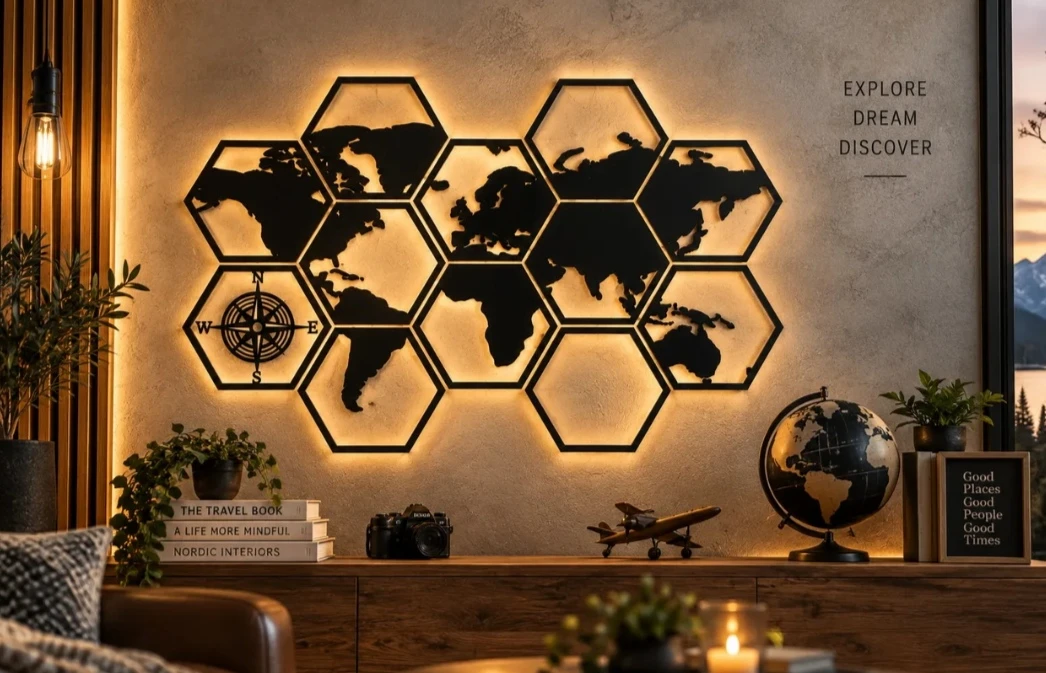 📦WallArt - Шестиугольник с картой мира, 12 шт.