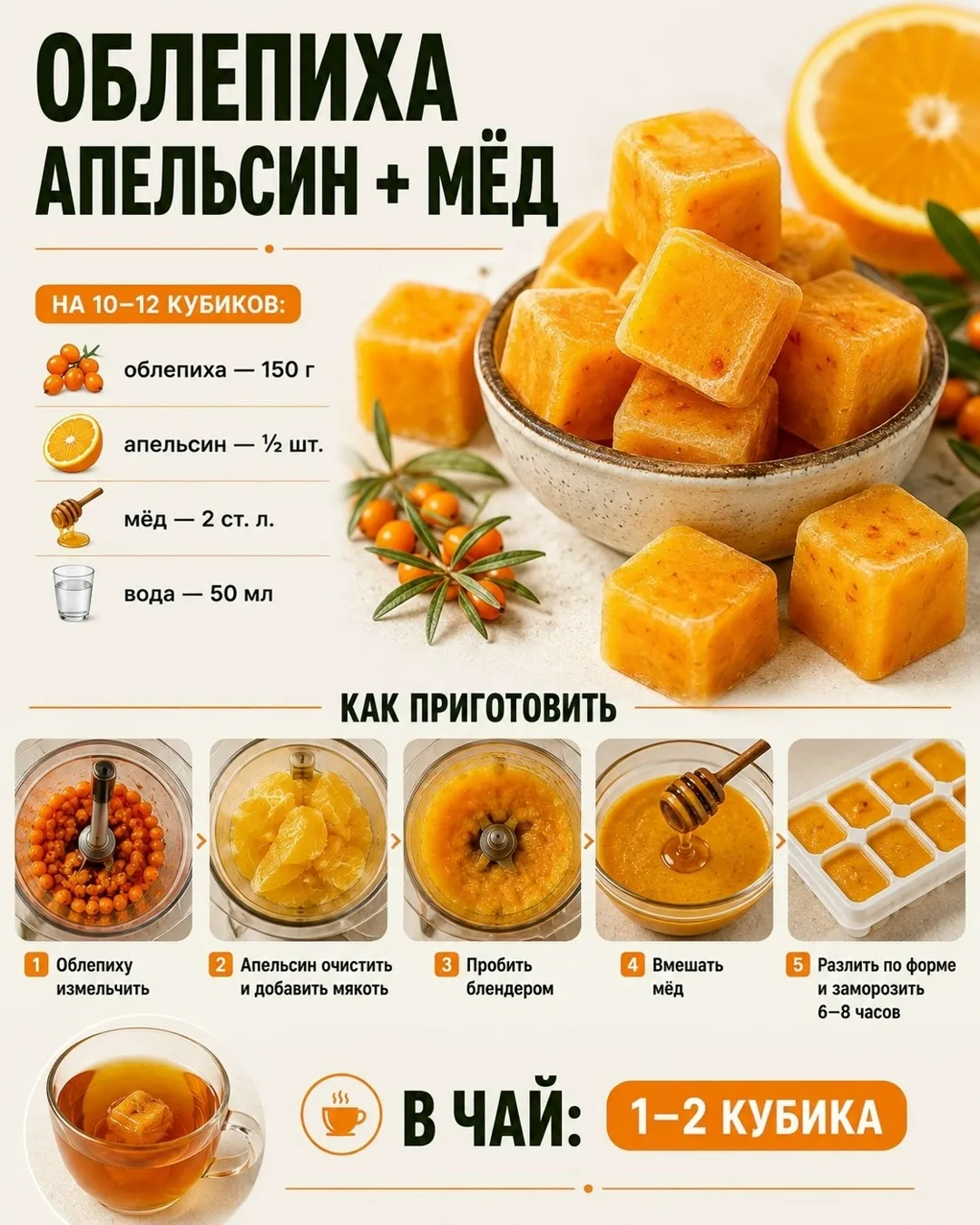 🍵 Витаминный лайфхак: кубик в чай — и напиток превращается в уютный заряд бодрости! 💛