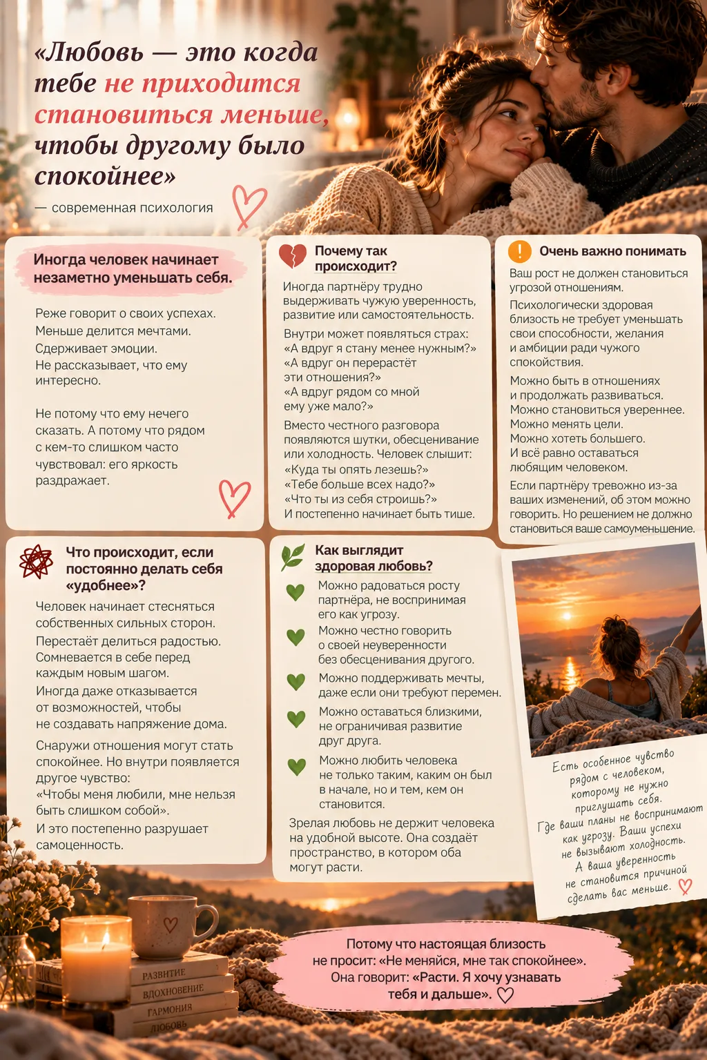 ✨ «Любовь — это когда тебе не приходится становиться меньше, чтобы другому было спокойнее»