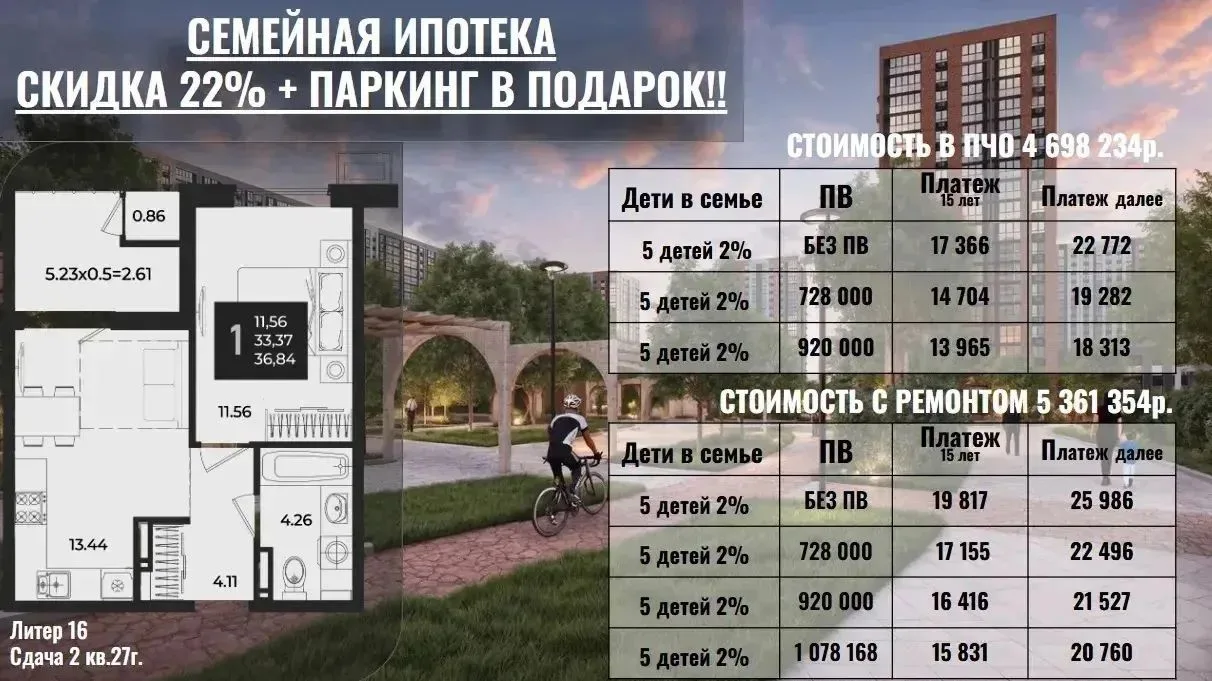 Тот же жк, варианты однокомнатных квартир
