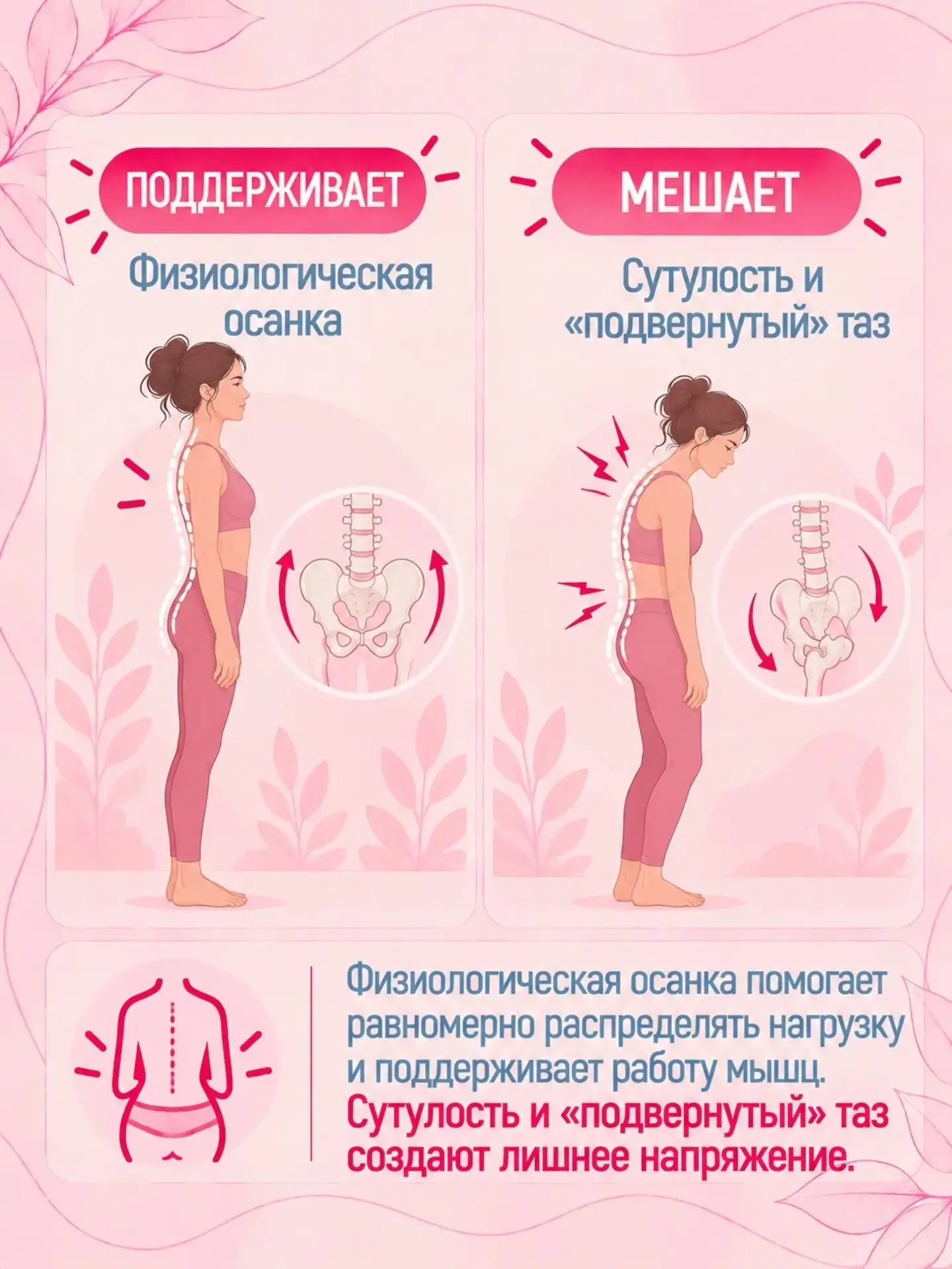 Вашему тазовому дну НЕОБХОДИМЫ: свободное дыхание, движение и ровная осанка 🙏