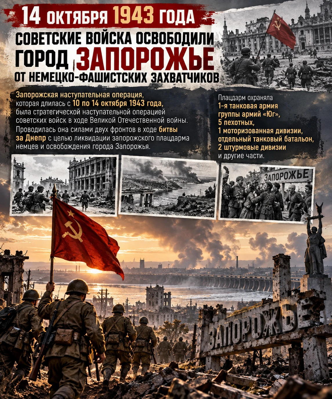 🇷🇺 14 октября 1943 года Советские войска освободили город Запорожье от немецко-фашист...