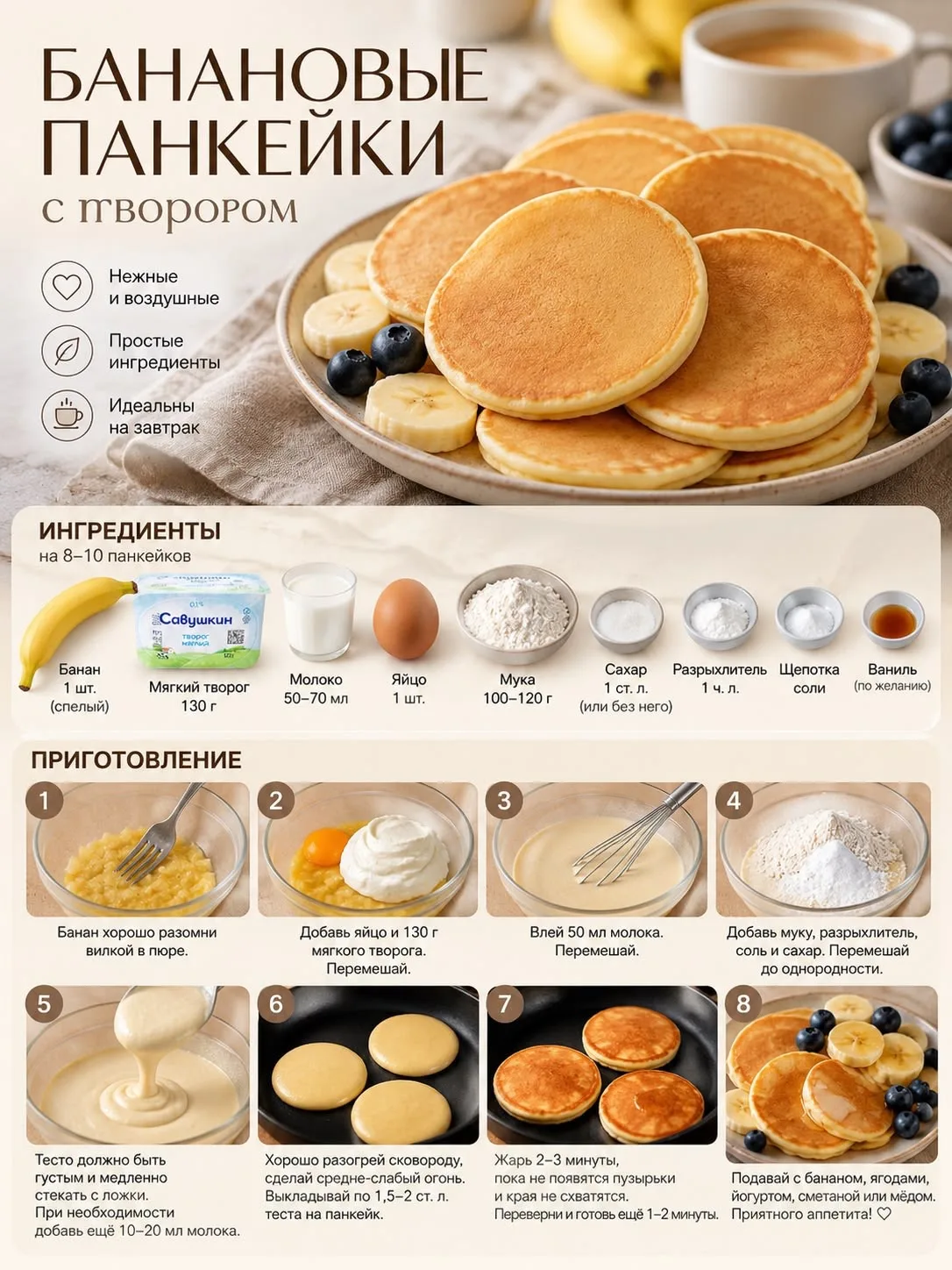 Банановые панкейки 🍌