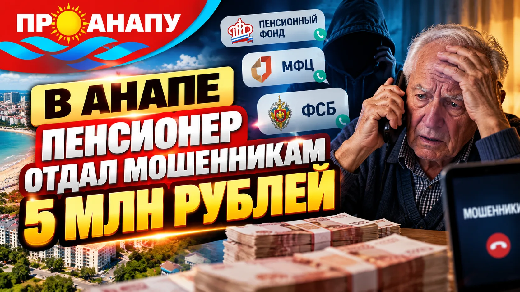 В Анапе 70-летний пенсионер отдал мошенникам почти 5 млн рублей после звонков от лжесот...