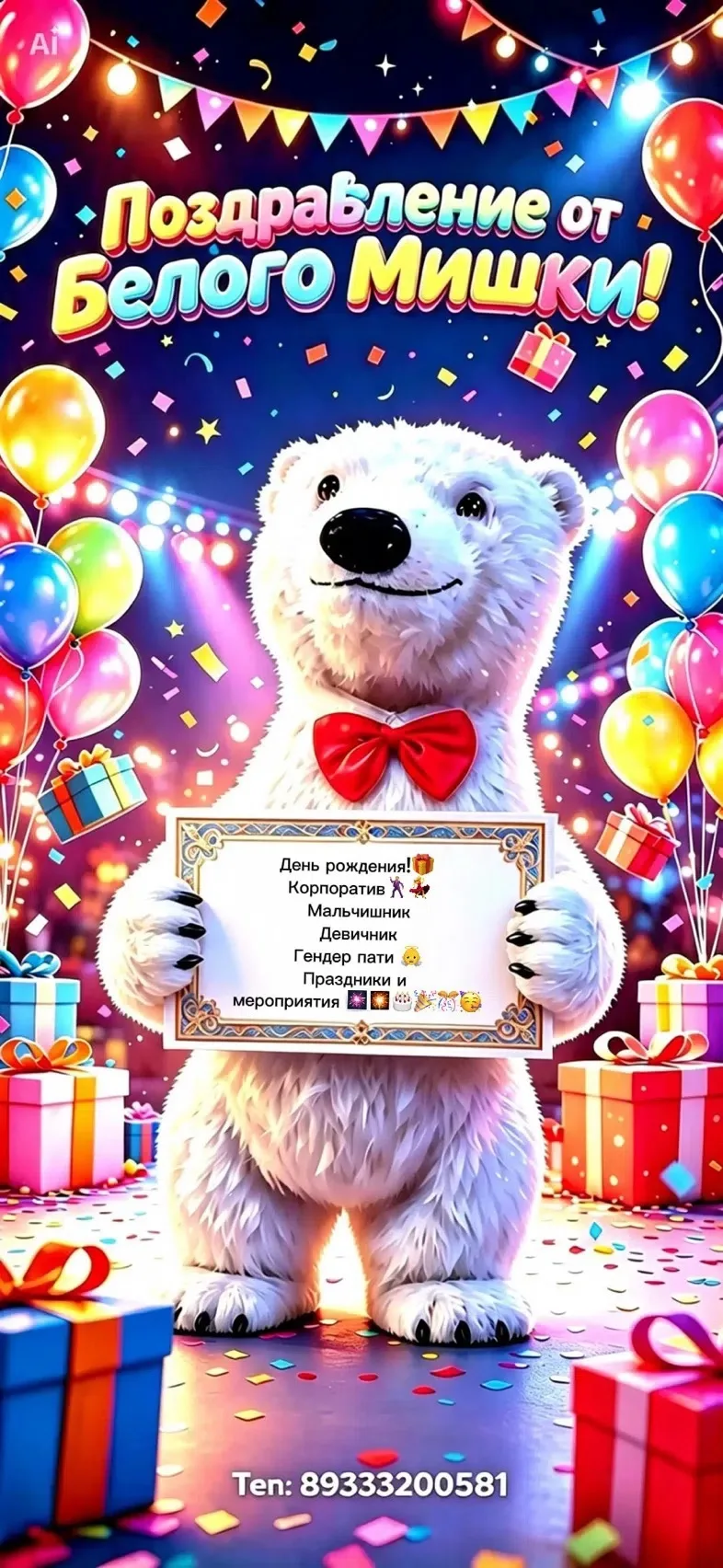Поздравление белого мишки! 🐻‍❄️ Большой белый мишка выезжает на праздники🥳