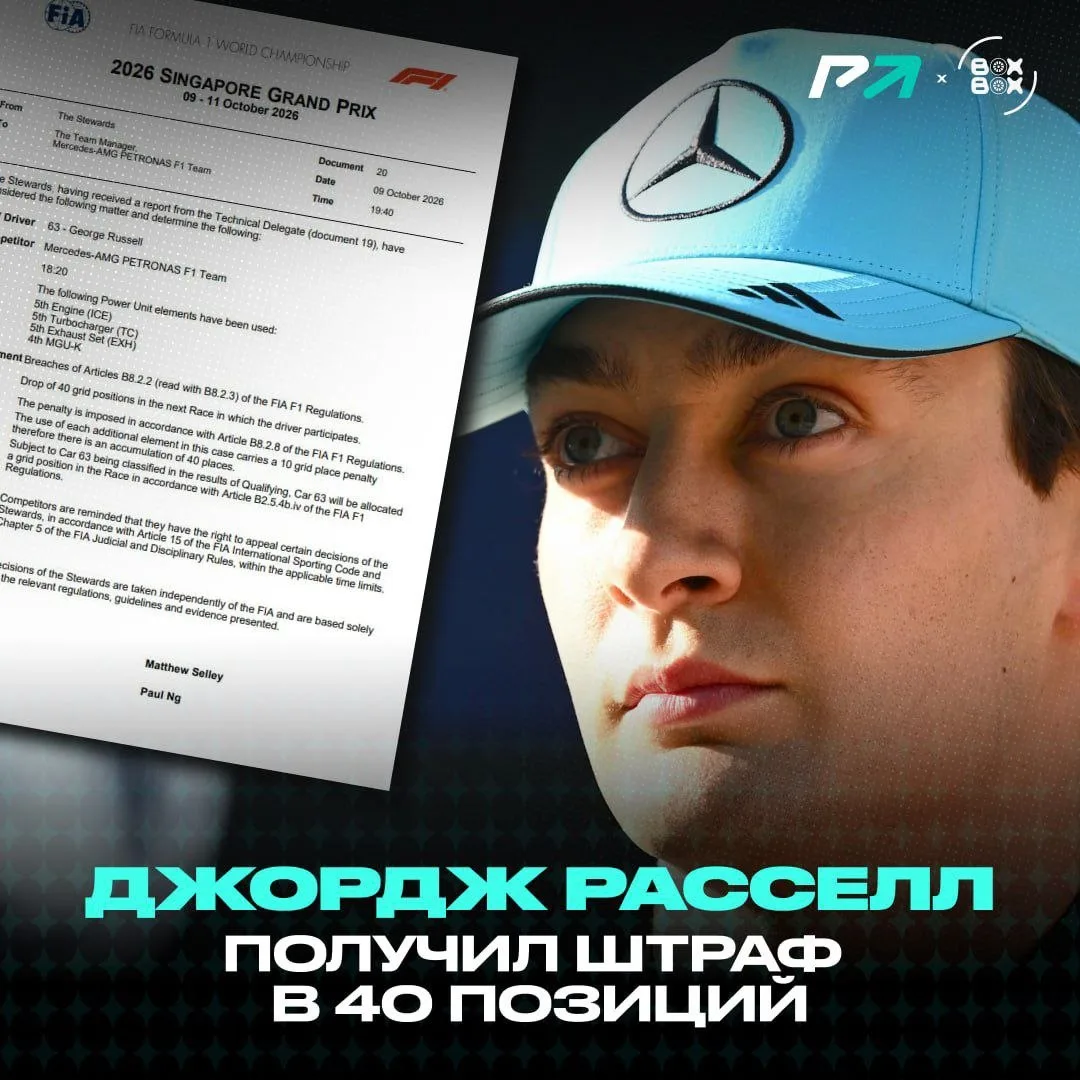 ⚡️ FIA оштрафовала Джорджа Расселла на 40 ПОЗИЦИЙ!
