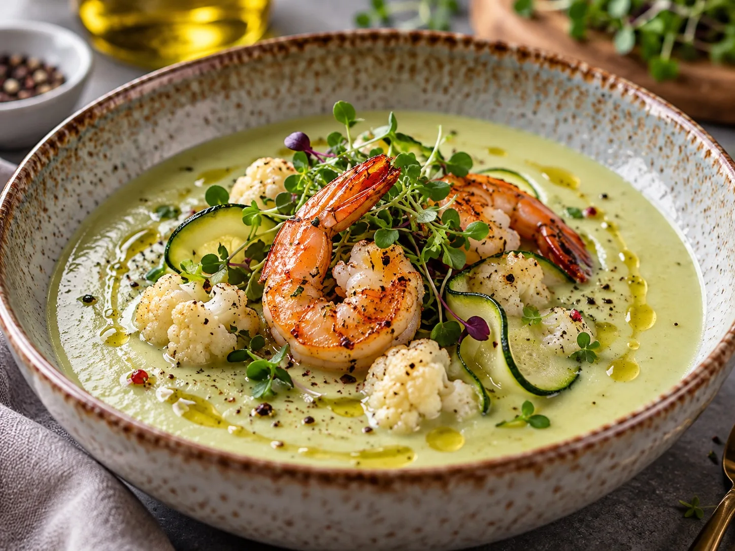 🥒🍤 КРЕМ-СУП ИЗ КАБАЧКОВ И ЦВЕТНОЙ КАПУСТЫ С ТИГРОВЫМИ КРЕВЕТКАМИ