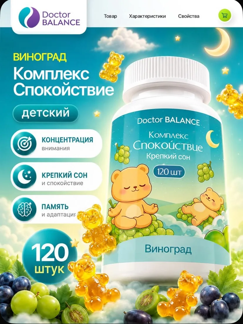 Doctor Balance «Детский Магний Гамми» с хрустом — жевательные пастилки, вкус виноград, ...