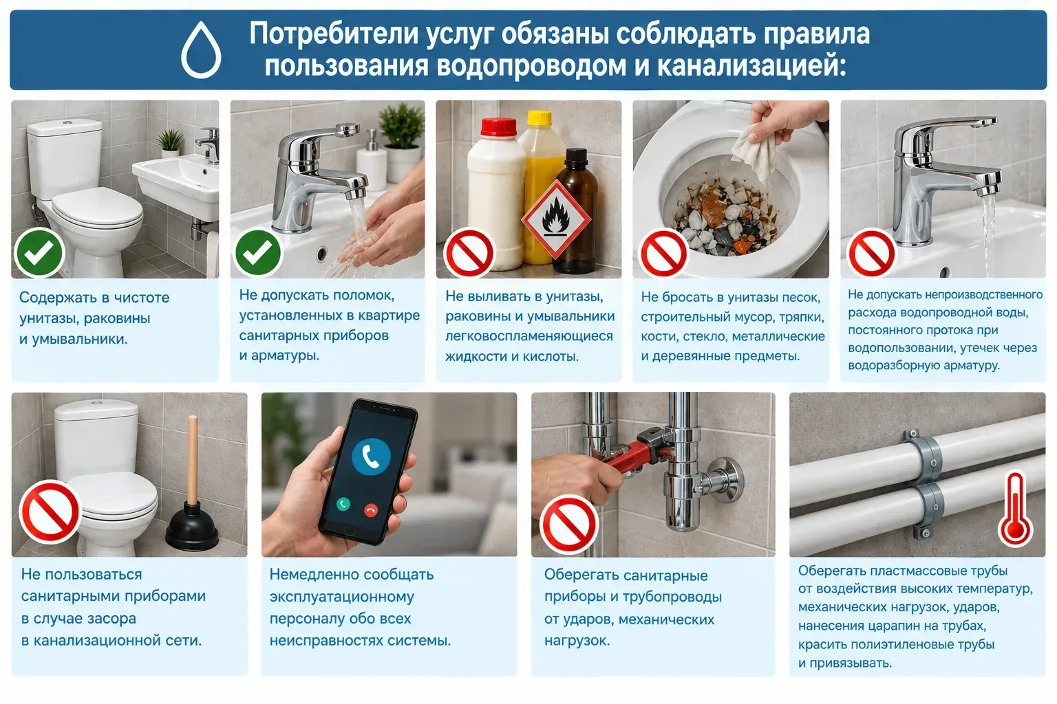 ❗️Напоминаем жильцам многоквартирных домов о правилах эксплуатации водопровода и канали...