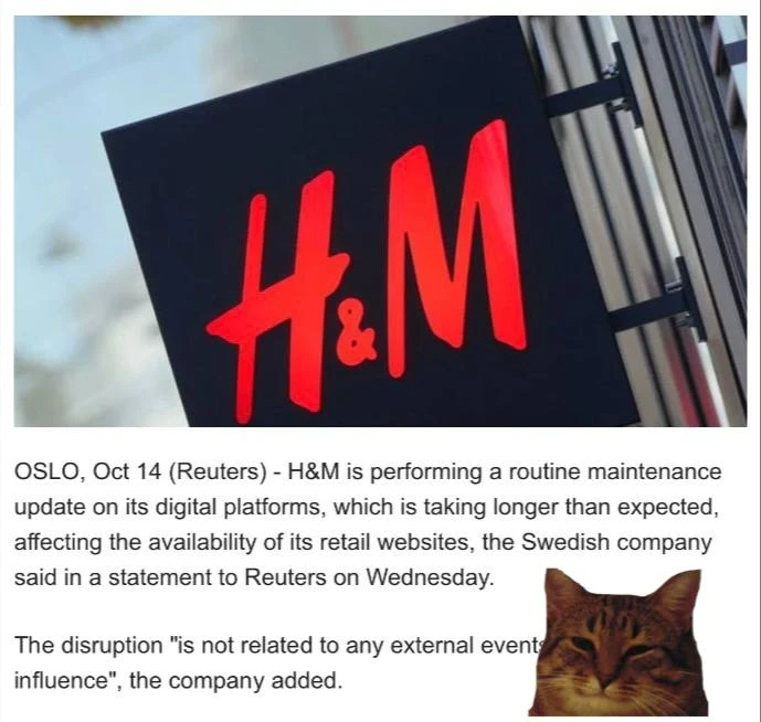 🤓У H&M тоже перестали работать интернет-магазины и мобильное приложение. Шведский рете...