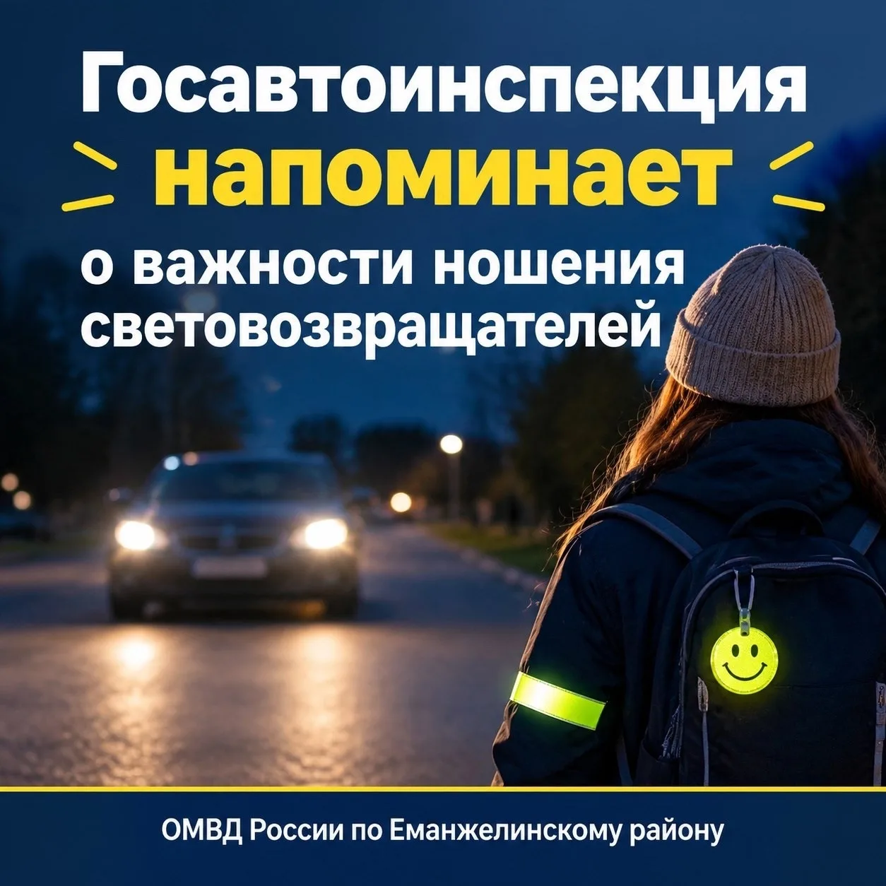 Госавтоинспекция Еманжелинского района напомнинает о важности ношения световозвращателей