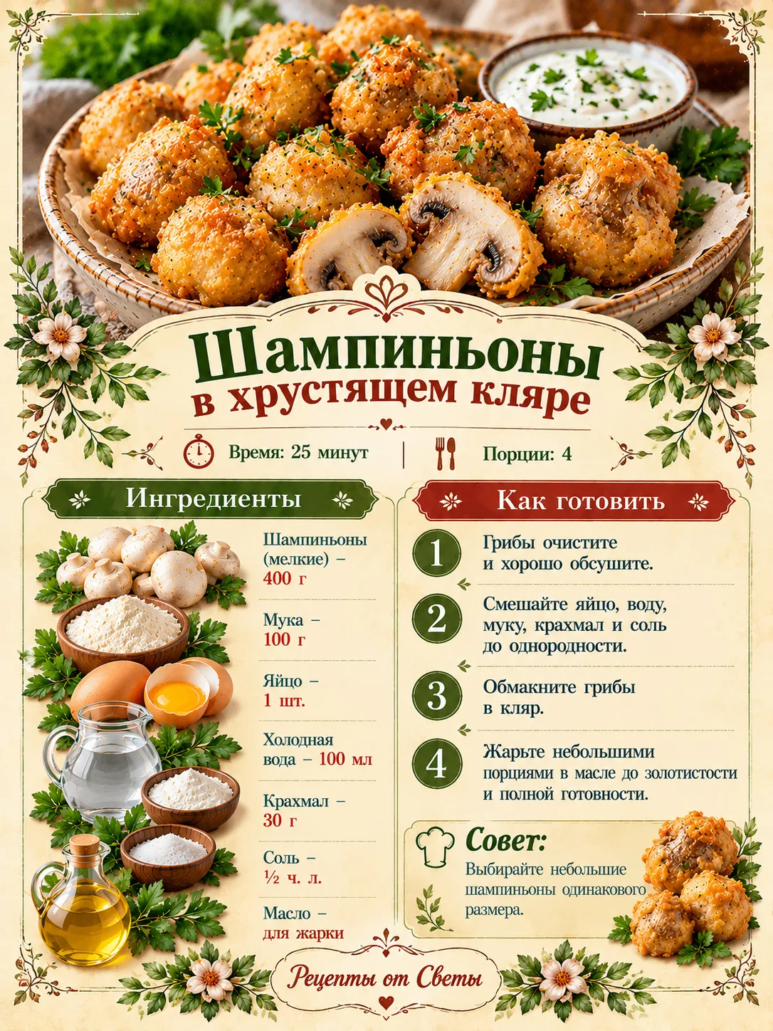 🍄 Шампиньоны в хрустящем кляре, маленькие румяные вкусняшки, которые так и хочется тас...