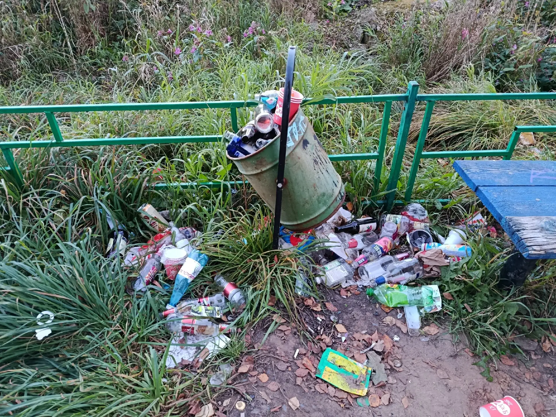 В Вокзальном переулке в центре Сергиева Посада переполнена урна, вокруг неё разбросан м...
