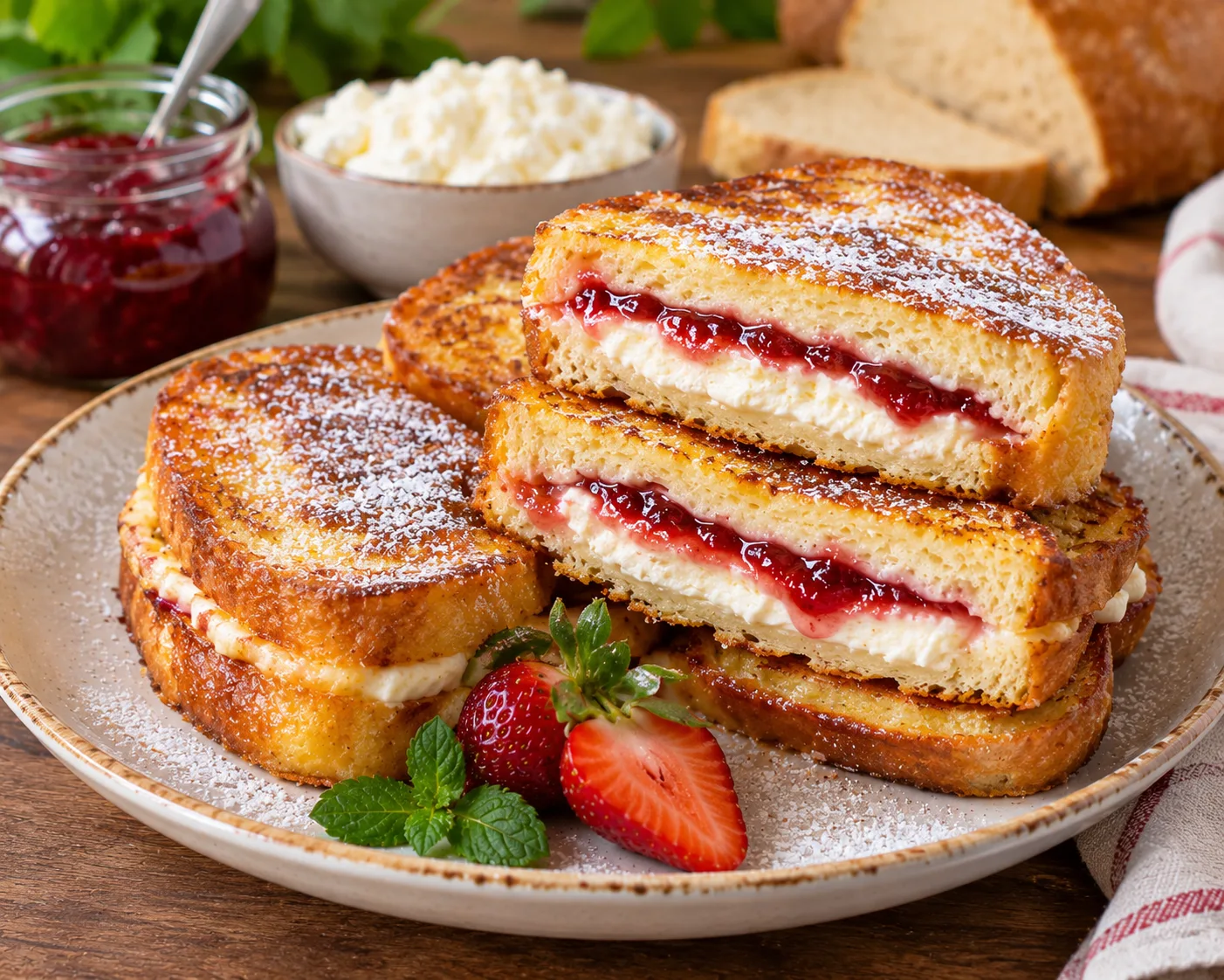 🍞 ГРЕНКИ-СЭНДВИЧИ С ТВОРОГОМ И ДЖЕМОМ — ВКУСНЫЙ ЗАВТРАК ЗА 15 МИНУТ! 🍓