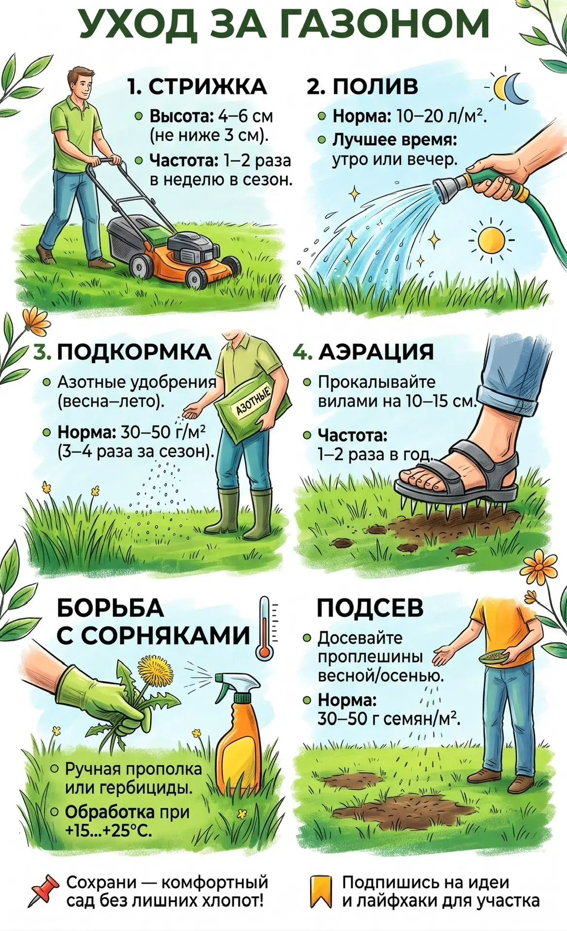 Уход за газоном: главные правила густой и зеленой лужайки 🌿🟩