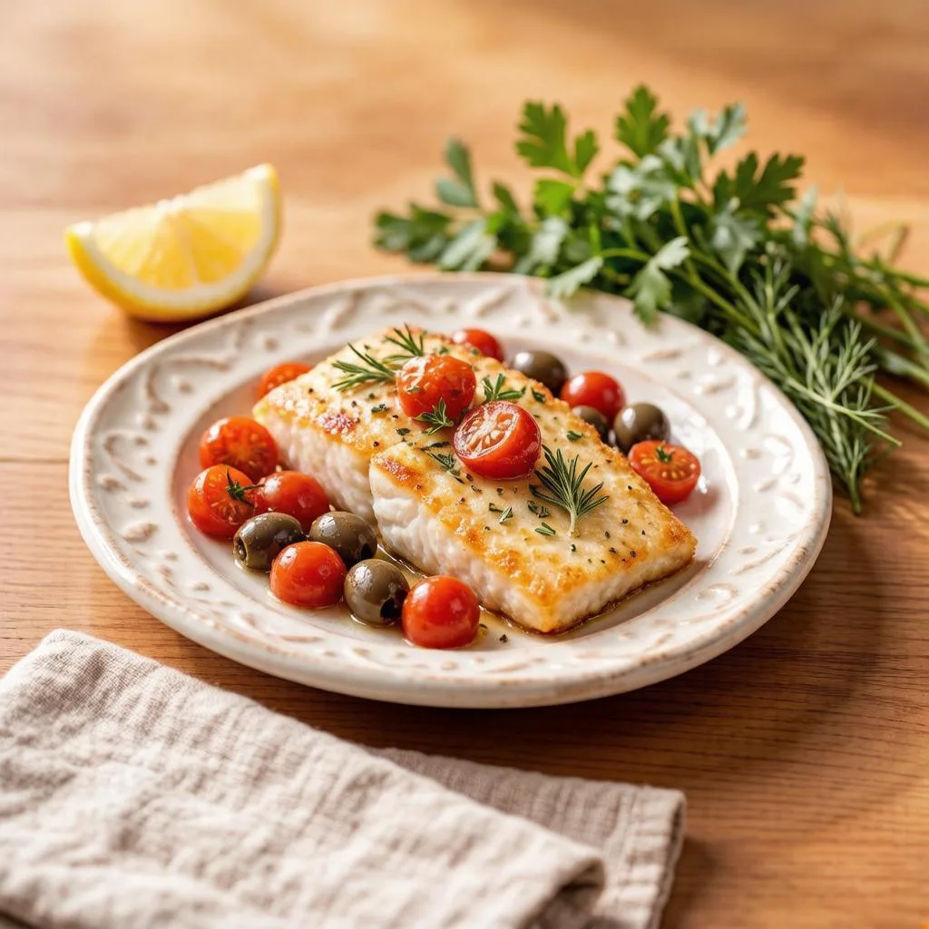 ТРЕСКА ПО-ГРЕЧЕСКИ С ОЛИВКАМИ И ТОМАТАМИ 🐟