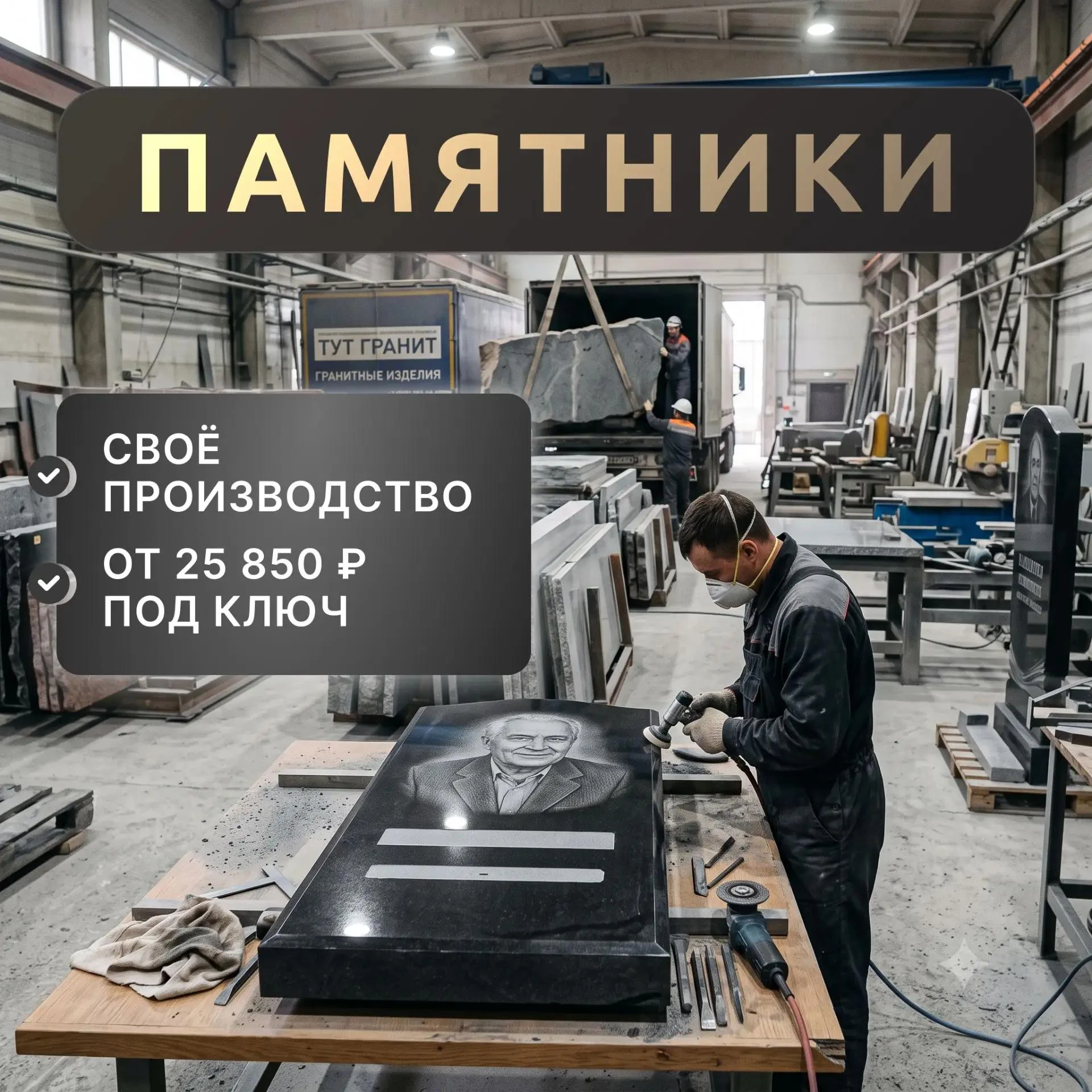 Памятники из гранита от 25 850 руб под ключ с установкой!