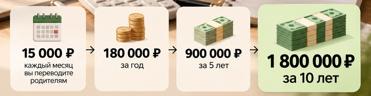 Родителям не хватает 15 000₽ к пенсии. Сколько это будет стоить вашей семье за 10 лет?