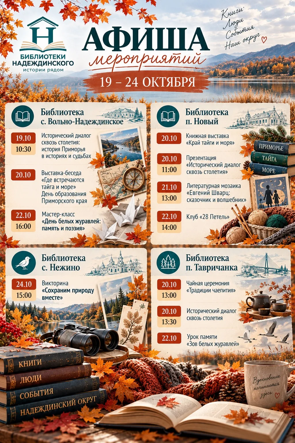 📚🍂 Осень продолжается, а вместе с ней — новые встречи и открытия в библиотеках Надежд...