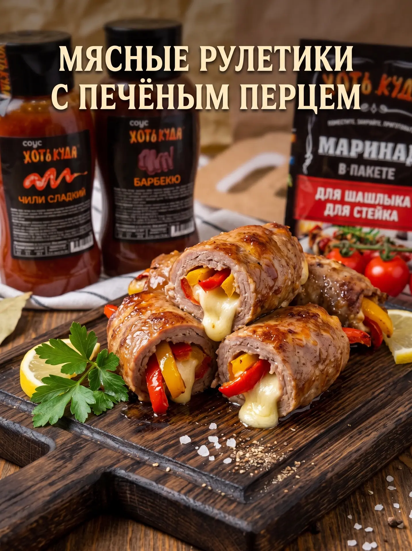 Мясные рулетики с печёным перцем и сыром в маринаде «Хоть куда» 🌶️🧀