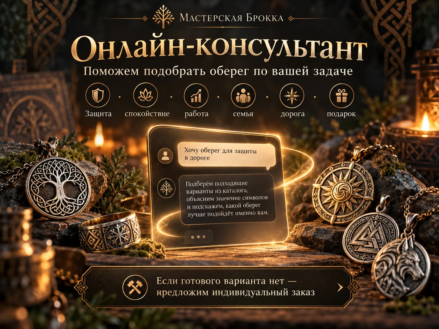 На сайте мастерской Брокка появился **онлайн-консультант по оберегам и талисманам**.