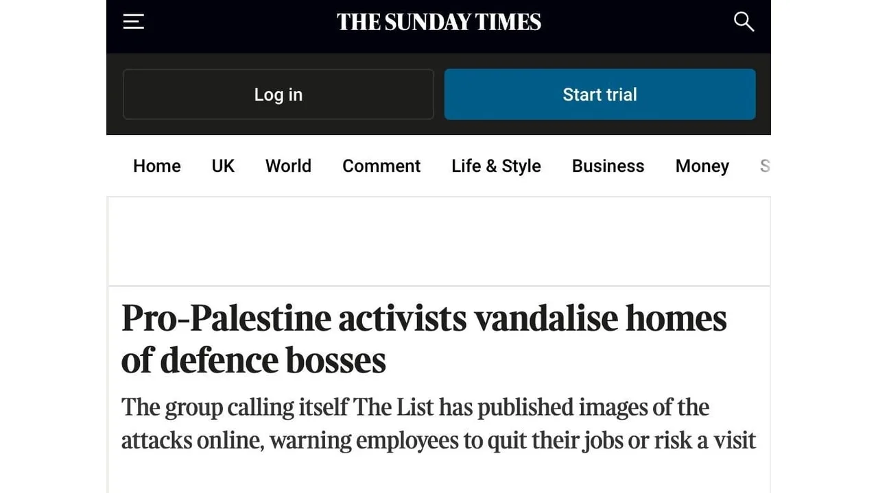 The Times: Пропалестинские активисты в Британии атакуют дома топ-менеджеров оборонных з...