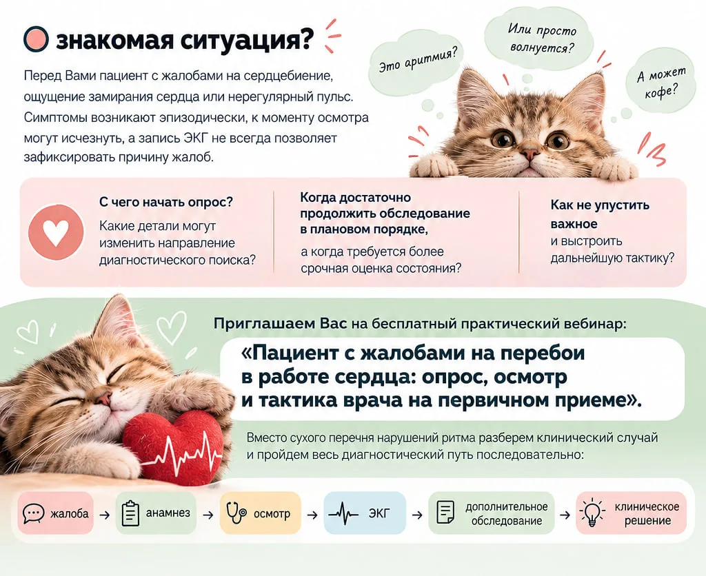 Представьте: перед вами пациент, который жалуется на сердцебиение, ощущение замирания с...
