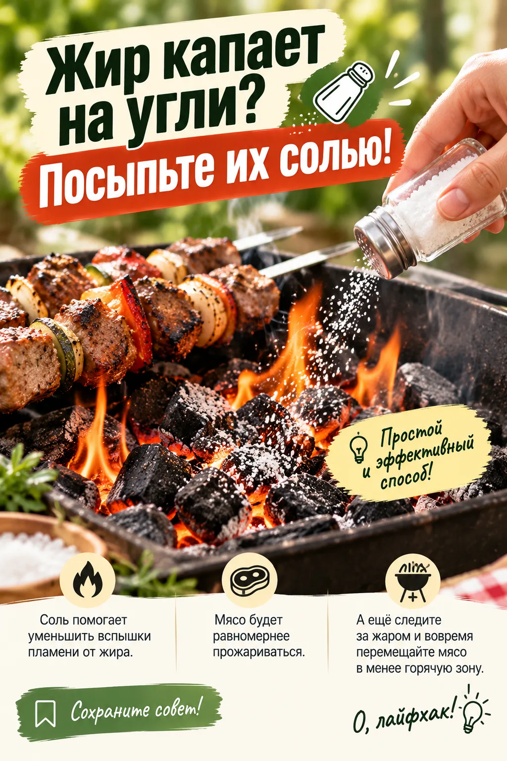 🔥 ЖИР КАПАЕТ НА УГЛИ? ПОСЫПЬТЕ ИХ СОЛЬЮ! 🧂