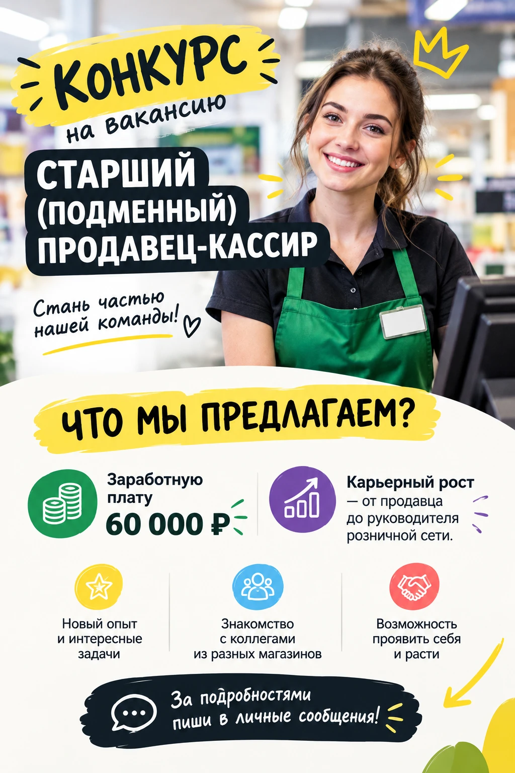 🔥 КОНКУРС НА ВАКАНСИЮ: СТАРШИЙ (ПОДМЕННЫЙ) ПРОДАВЕЦ-КАССИР!